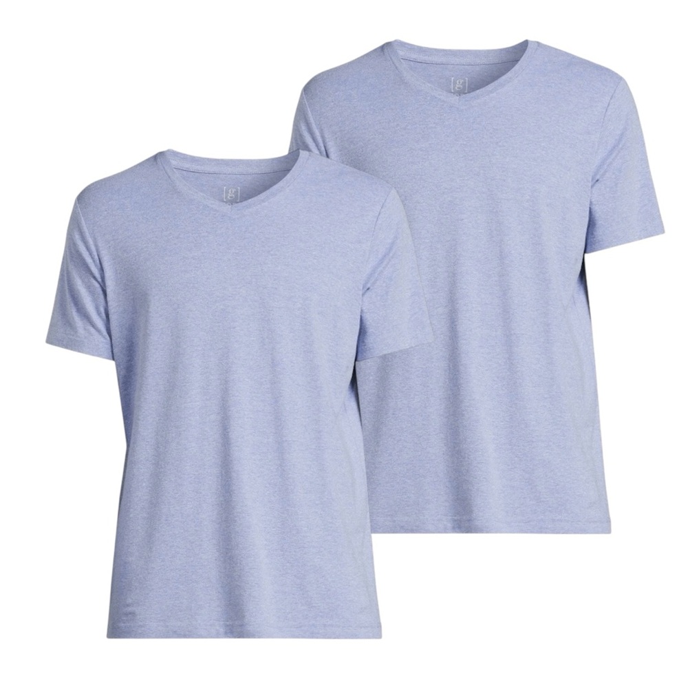Lot of 2 George Men Short Sleeve Blue Ash Heather V-Neck T-Shirts Size S (34-36)